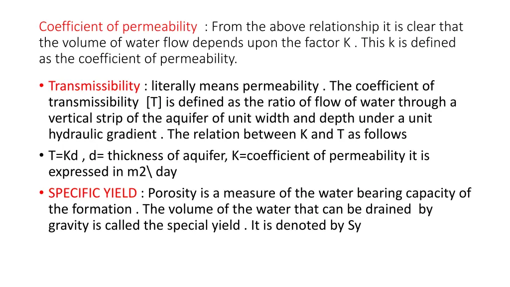 coefficient of permeability from the above