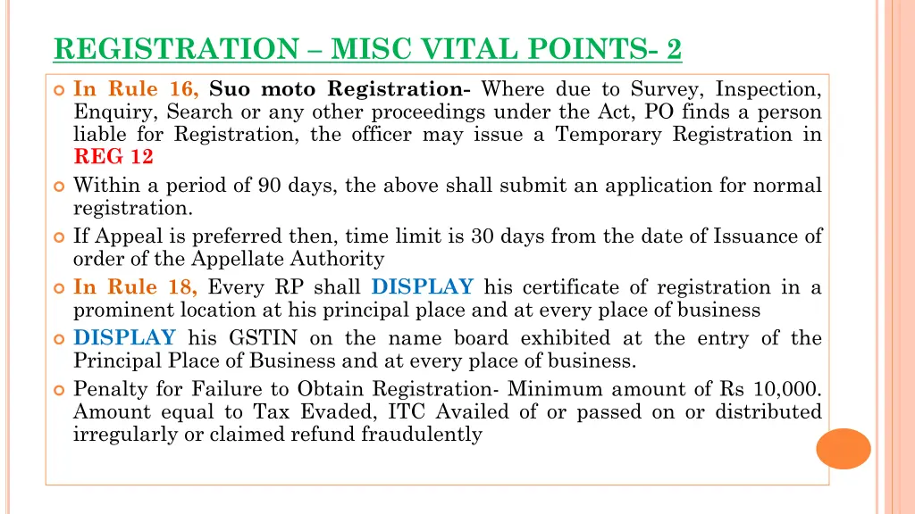 registration misc vital points 2