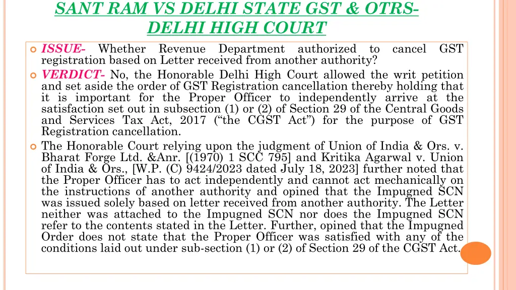 sant ram vs delhi state gst otrs delhi high court