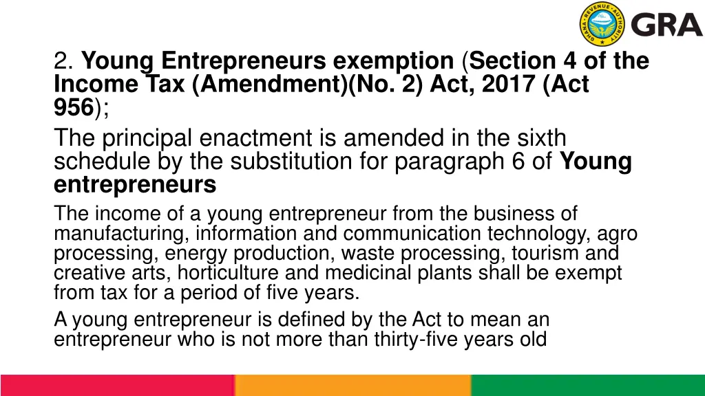 2 young entrepreneurs exemption section