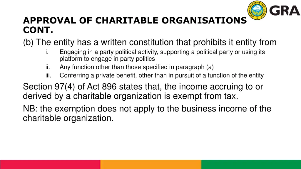 approval of charitable organisations cont