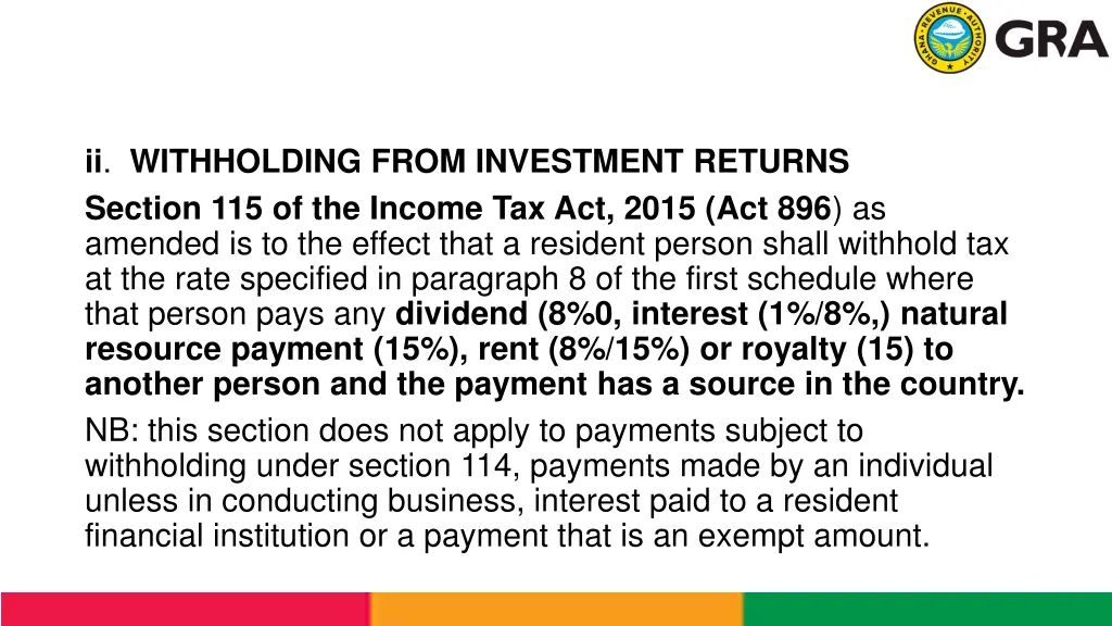 ii withholding from investment returns section