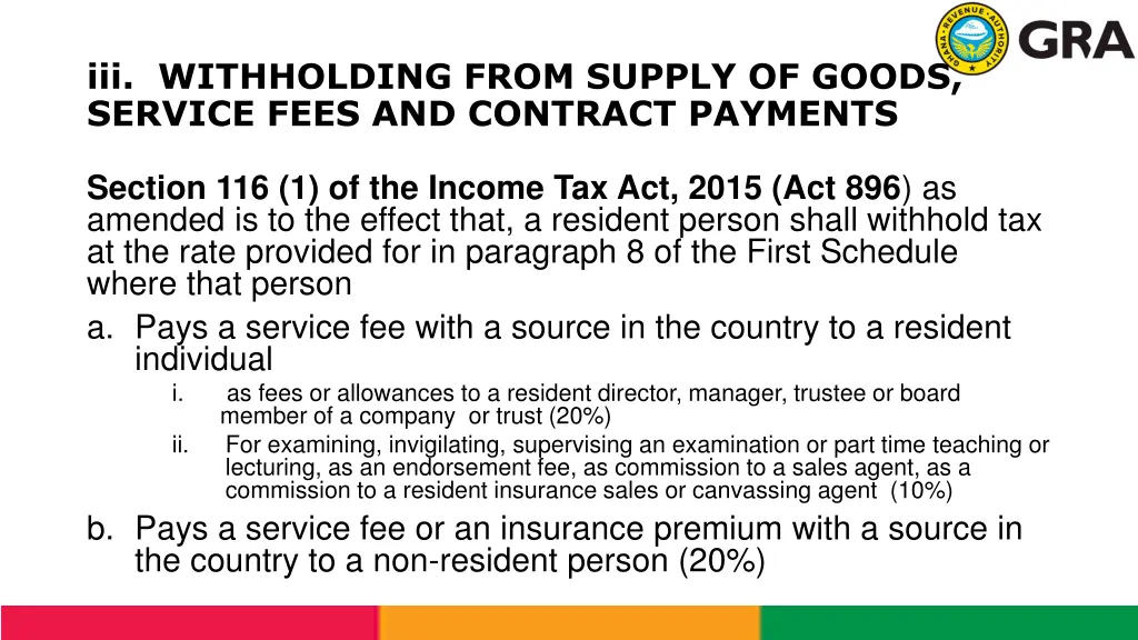 iii withholding from supply of goods service fees