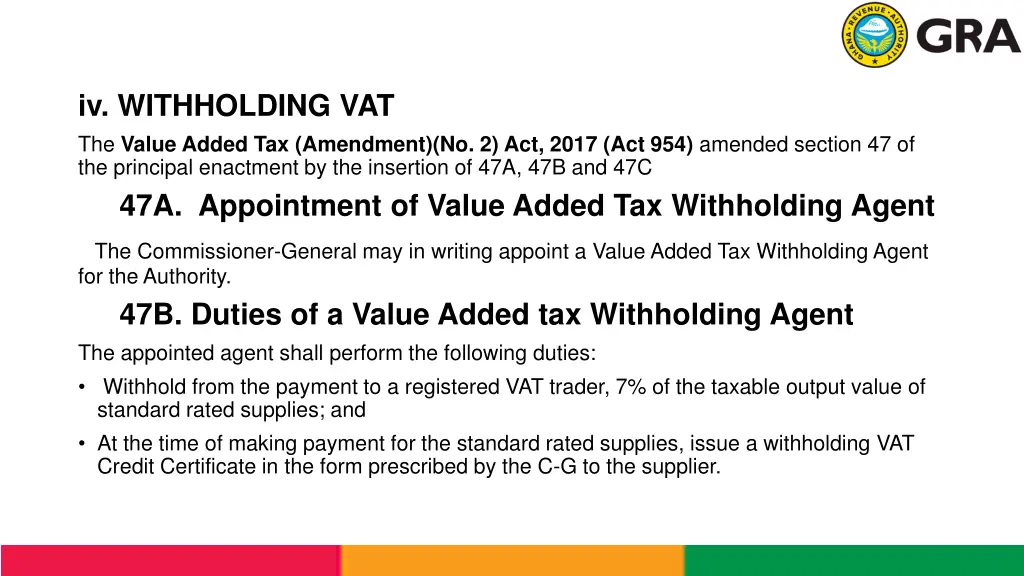 iv withholding vat the value added tax amendment