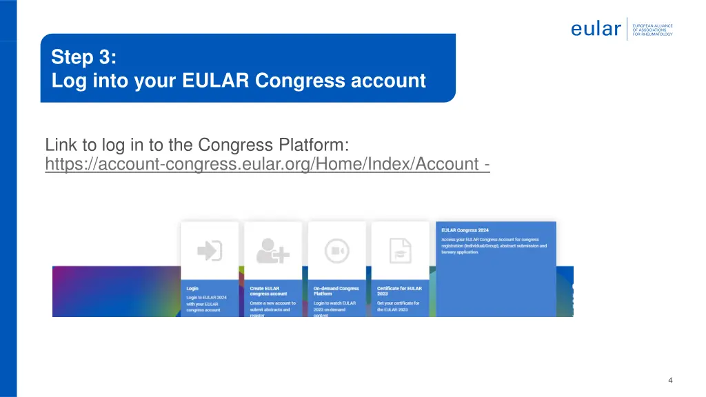 step 3 log into your eular congress account