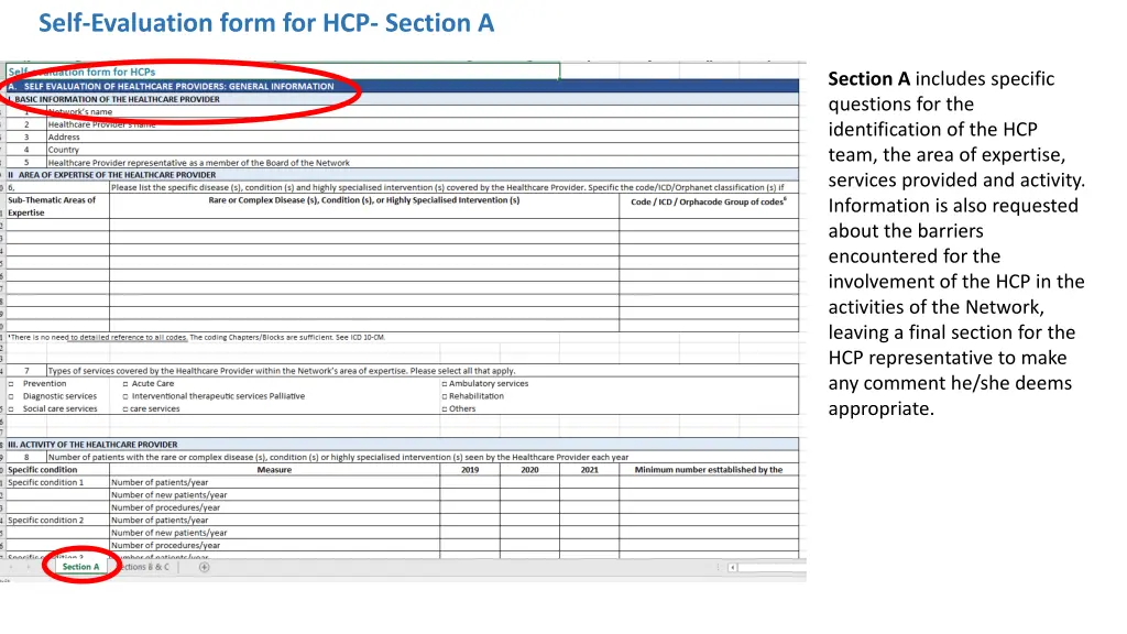 self evaluation form for hcp section a