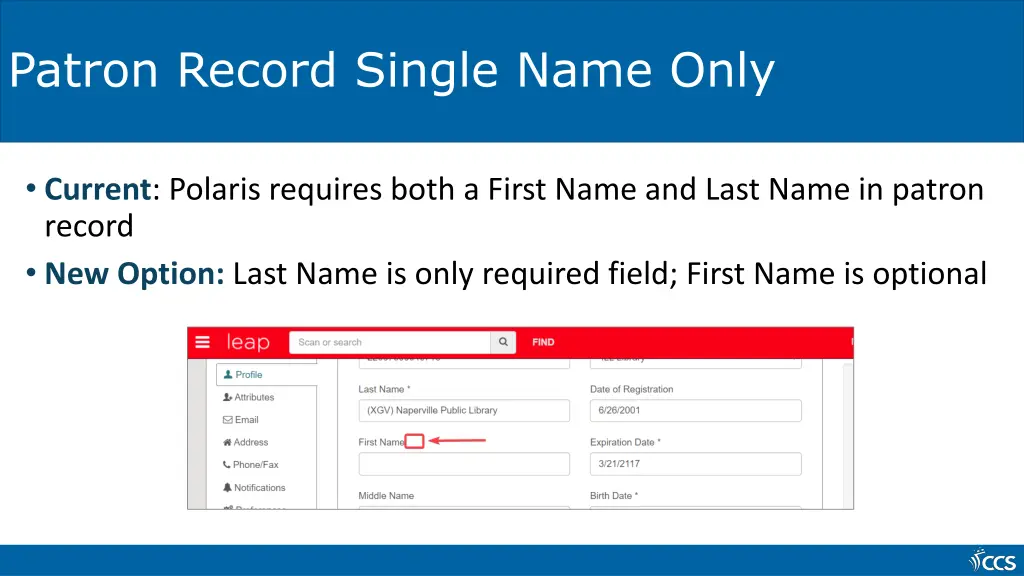 patron record single name only 1