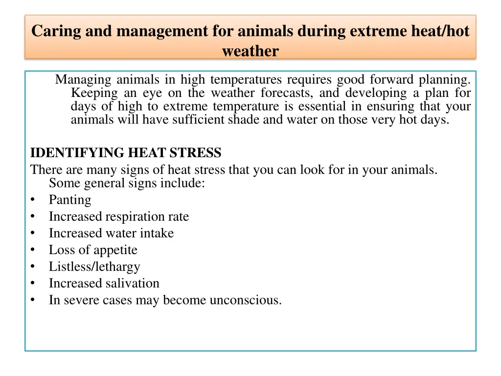 caring and management for animals during extreme