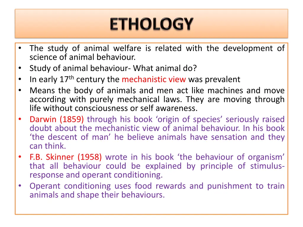 the study of animal welfare is related with