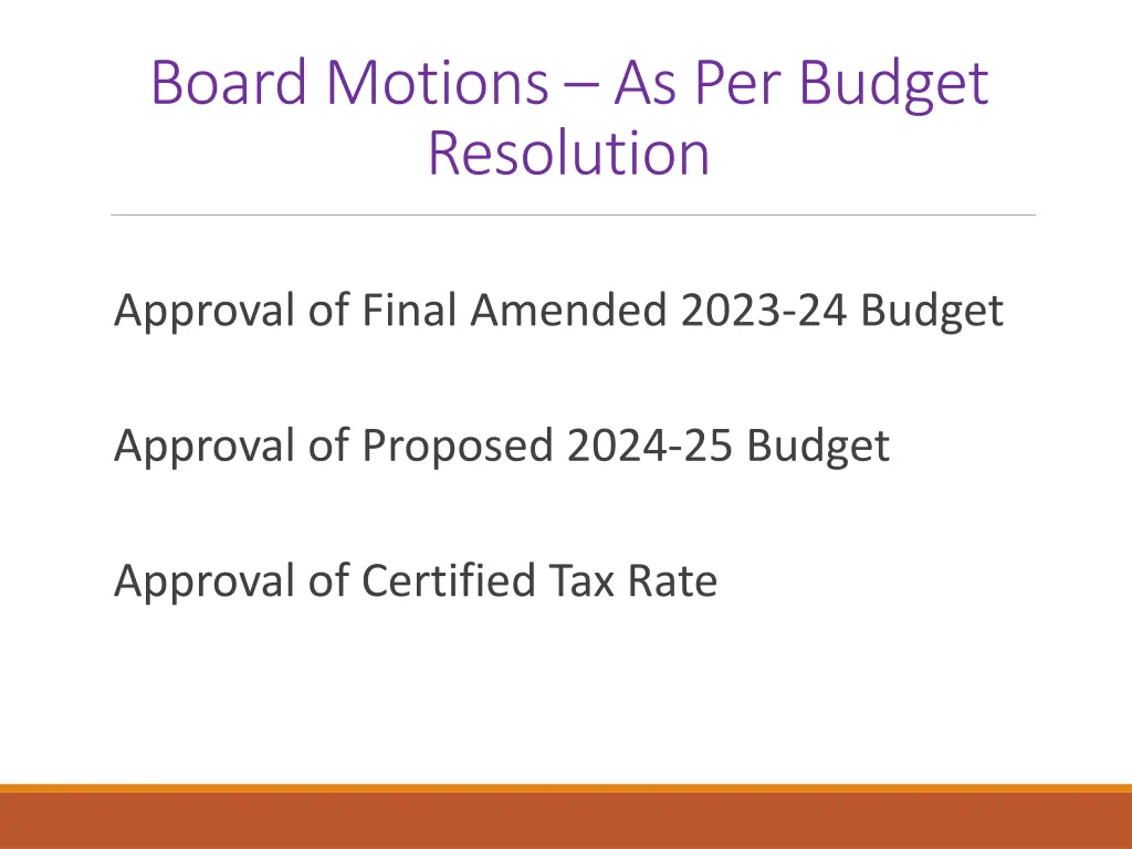 board motions as per budget resolution