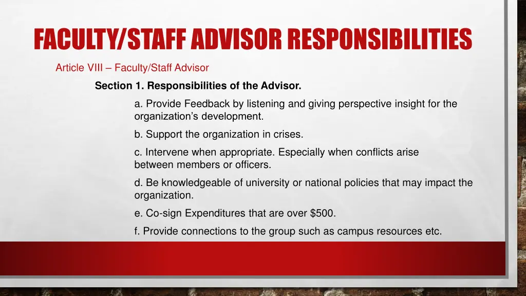 faculty staff advisor responsibilities