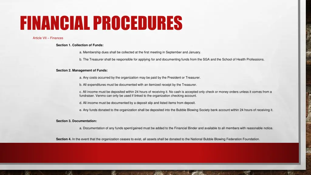 financial procedures