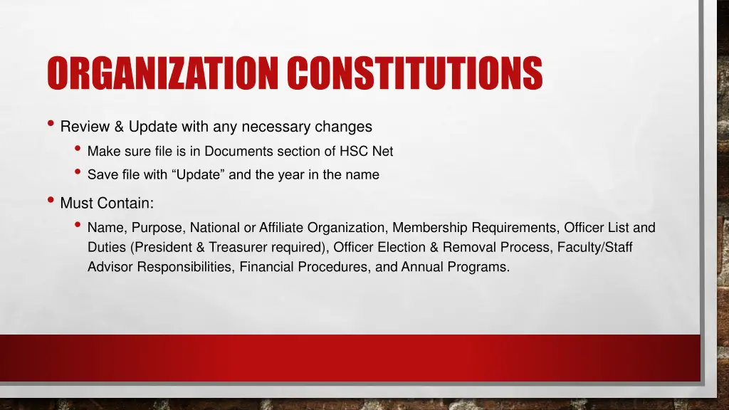 organization constitutions review update with