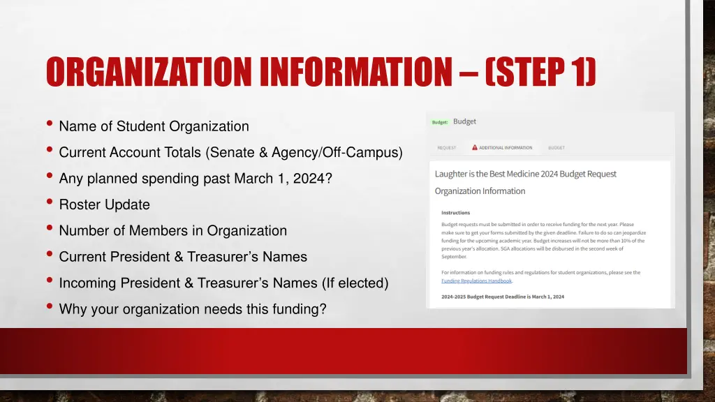 organization information step 1