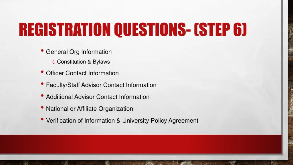 registration questions step 6