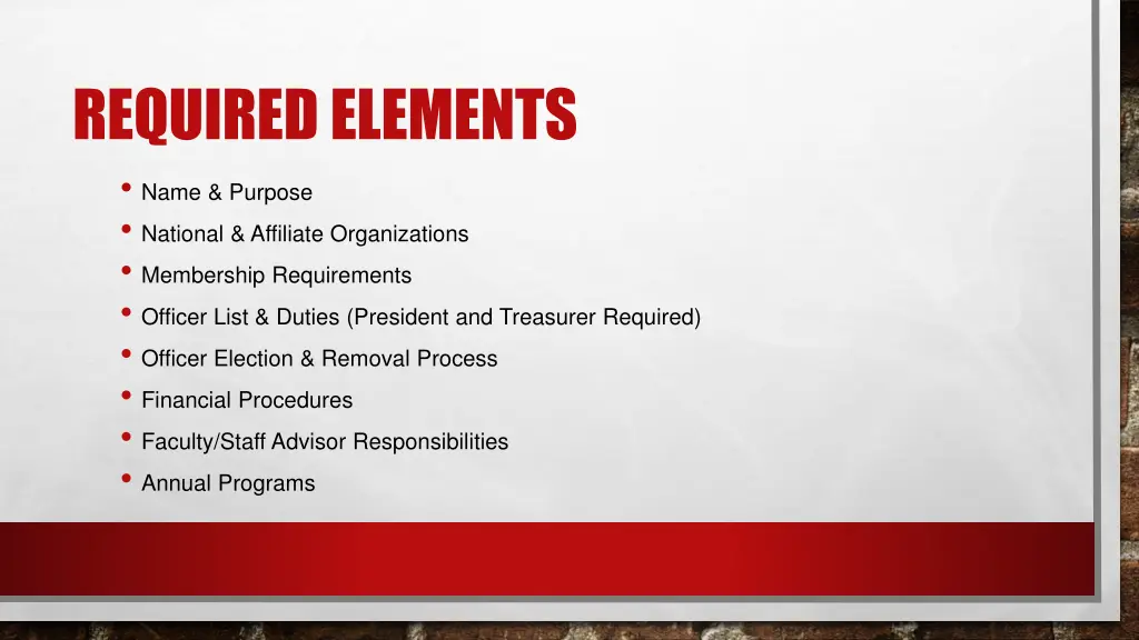 required elements name purpose national affiliate