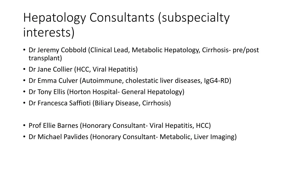 hepatology consultants subspecialty interests