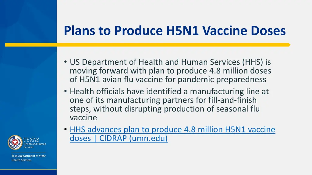 plans to produce h5n1 vaccine doses