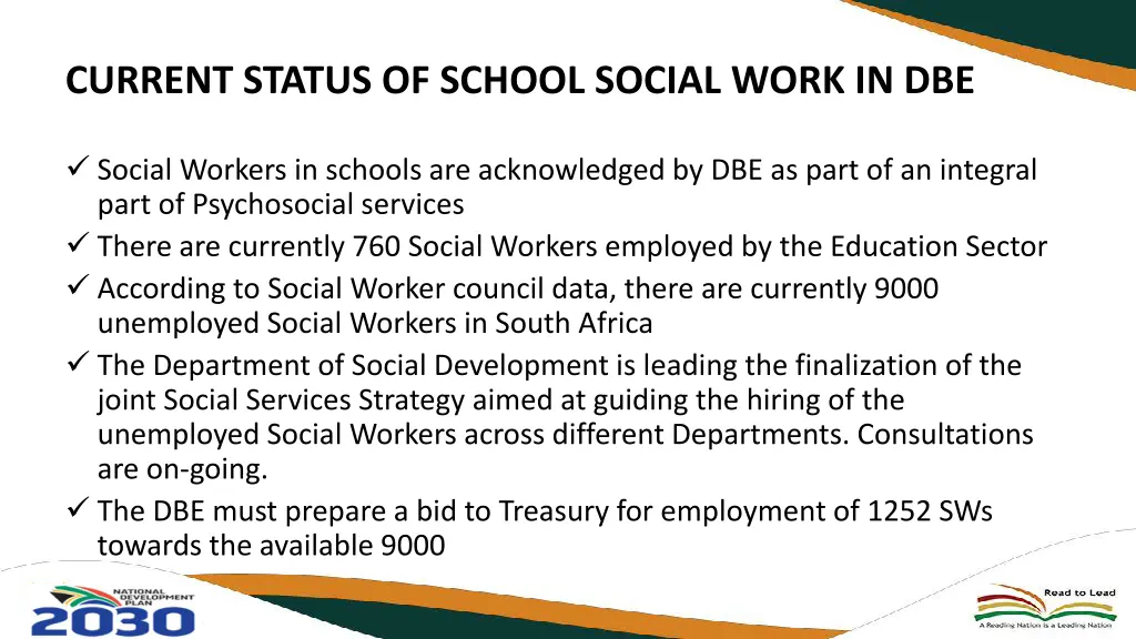 current status of school social work in dbe