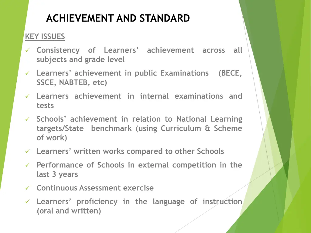 achievement and standard