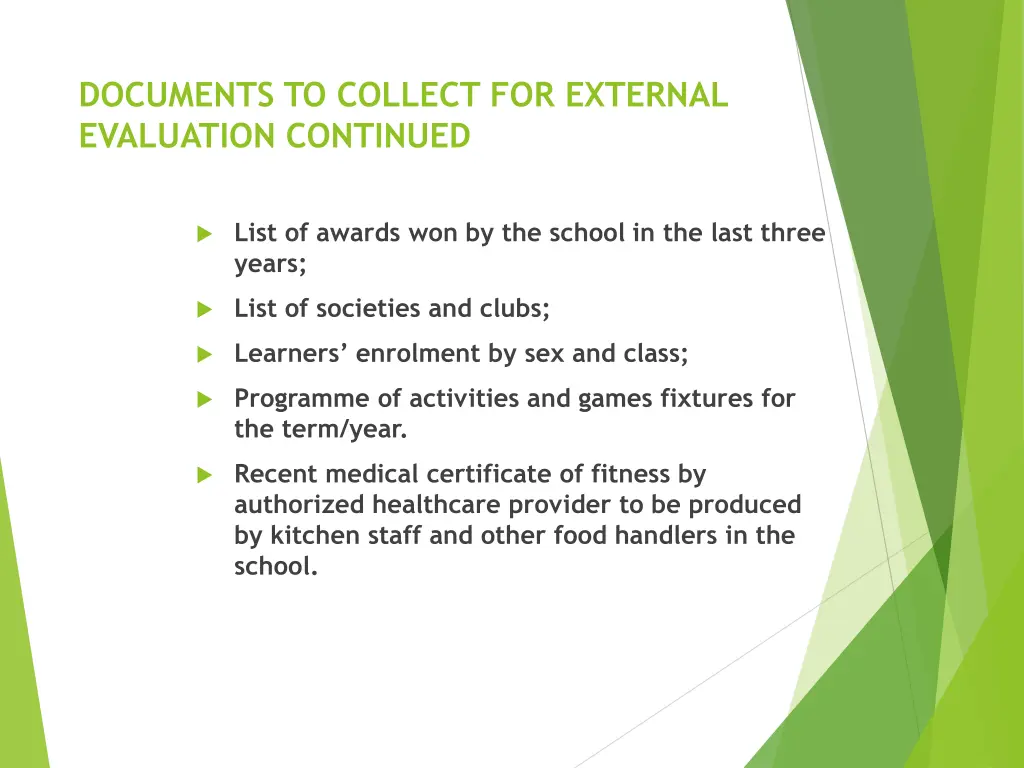 documents to collect for external evaluation 1