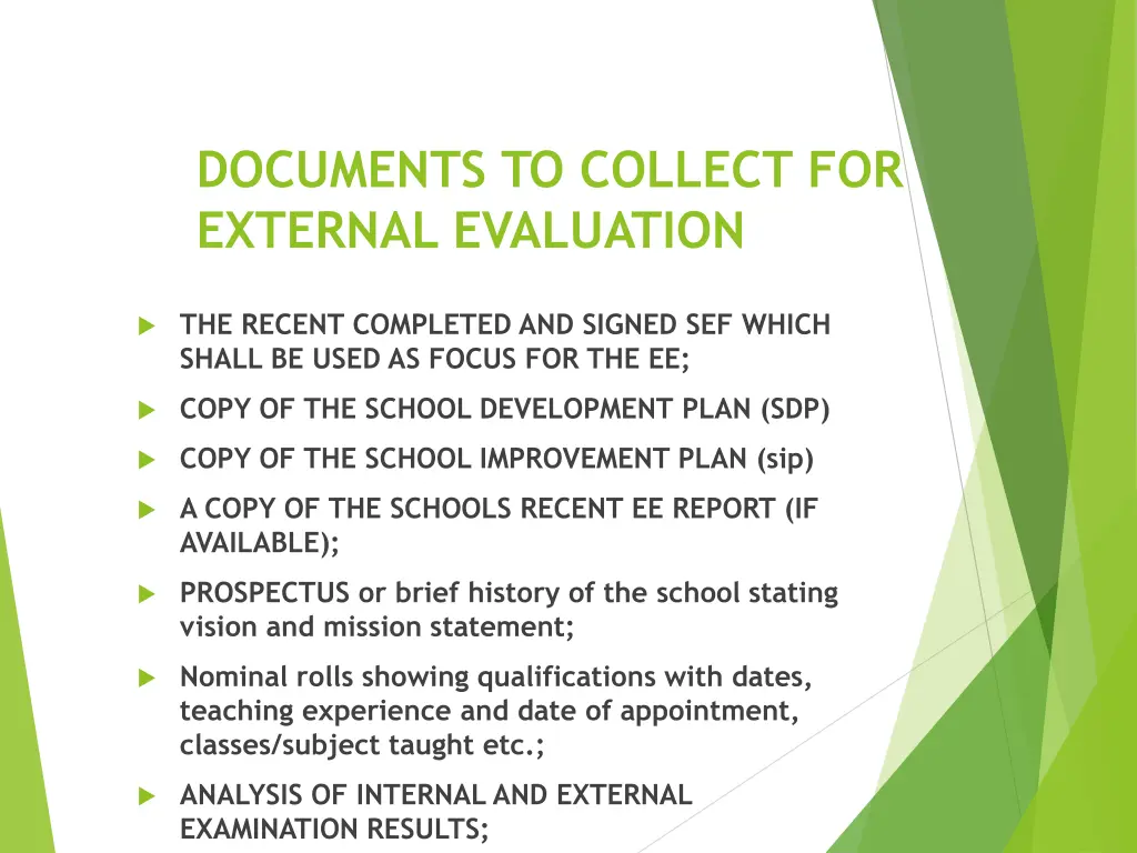 documents to collect for external evaluation