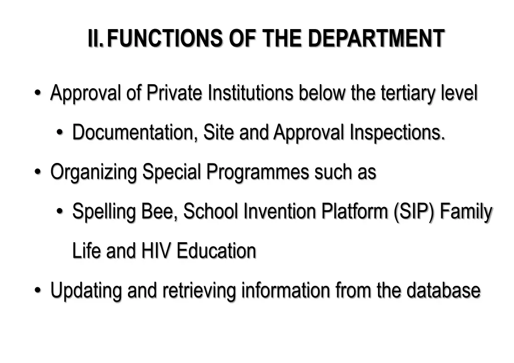 ii functions of the department