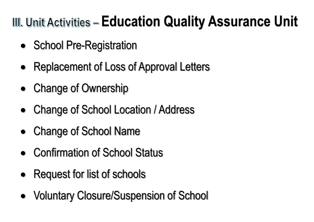 iii unitactivities education quality assurance