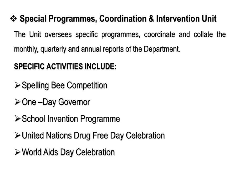 special programmes coordination intervention unit