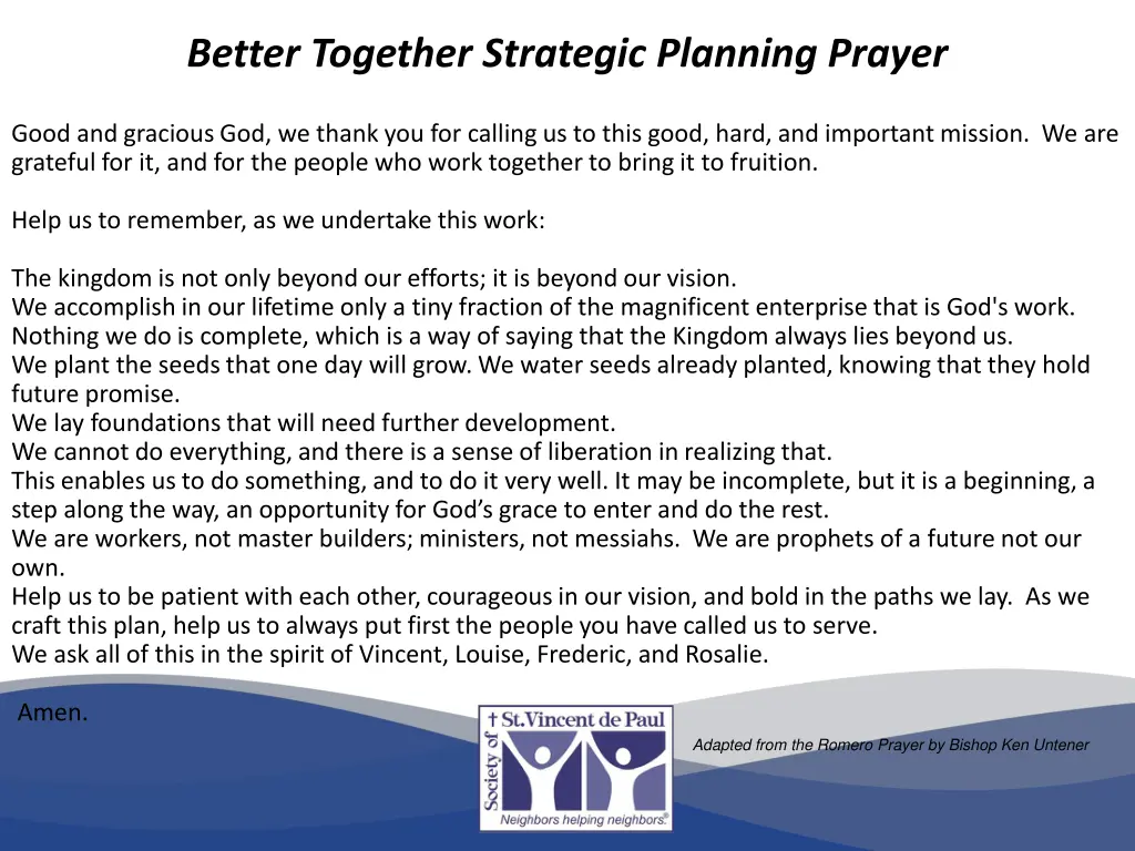 better together strategic planning prayer