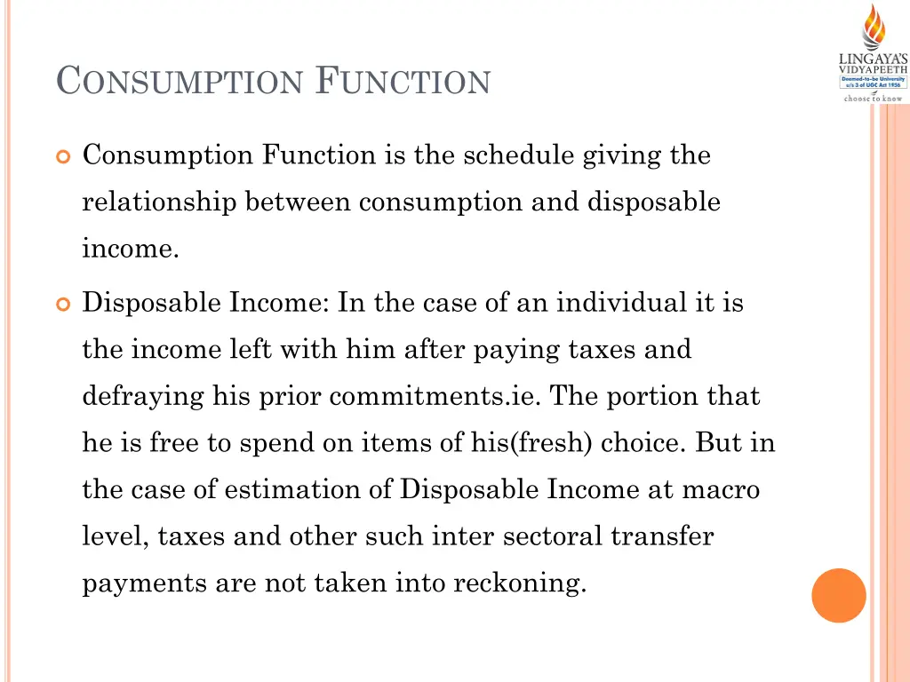 c onsumption f unction