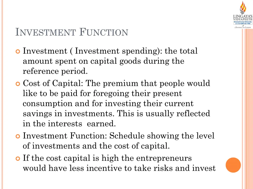 i nvestment f unction