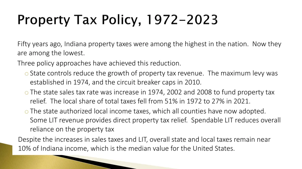 fifty years ago indiana property taxes were among