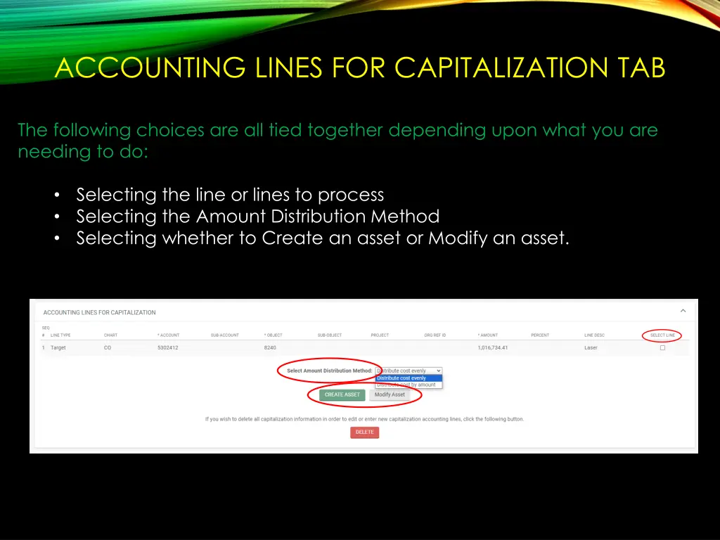 accounting lines for capitalization tab 1