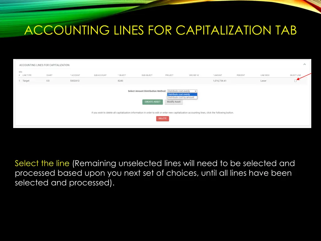 accounting lines for capitalization tab 2