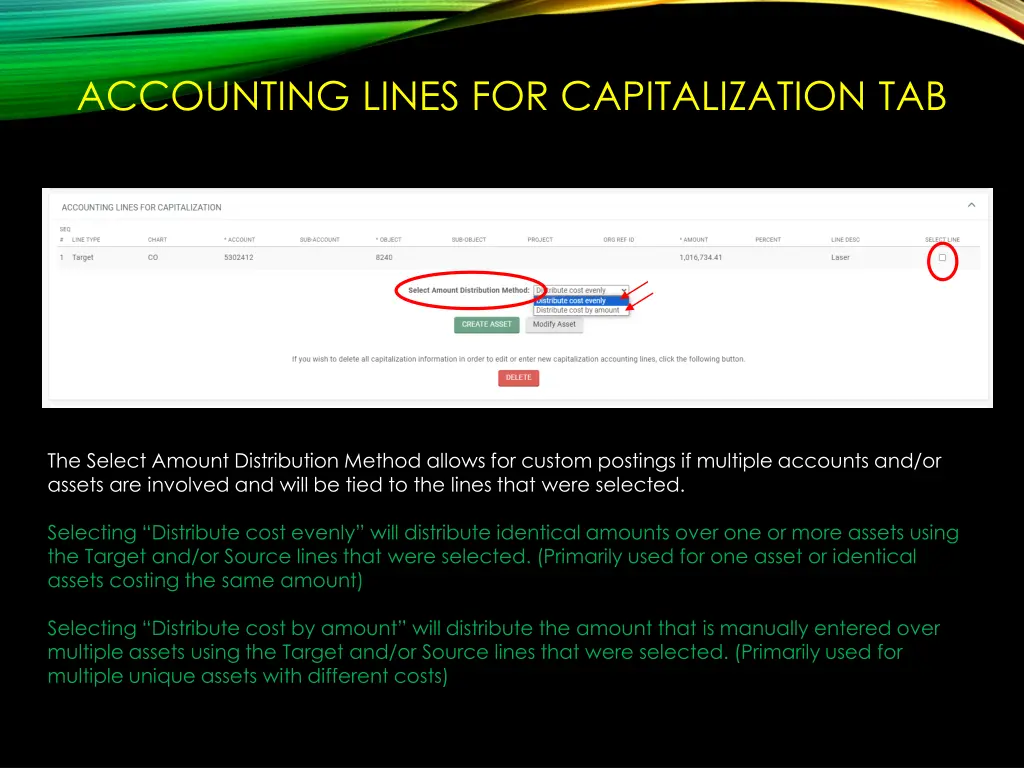 accounting lines for capitalization tab 3