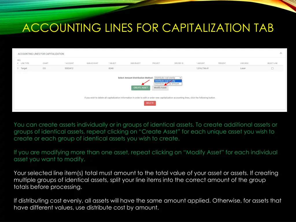 accounting lines for capitalization tab 5