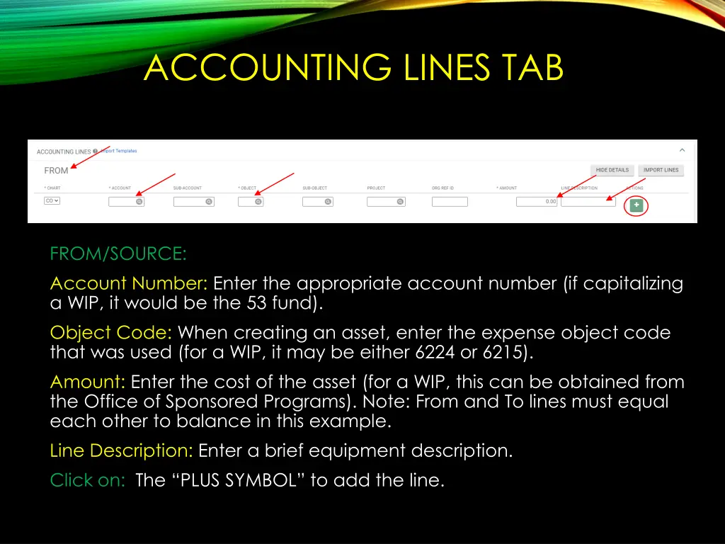 accounting lines tab