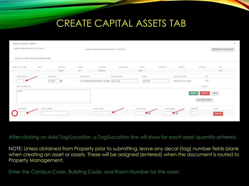 create capital assets tab 2