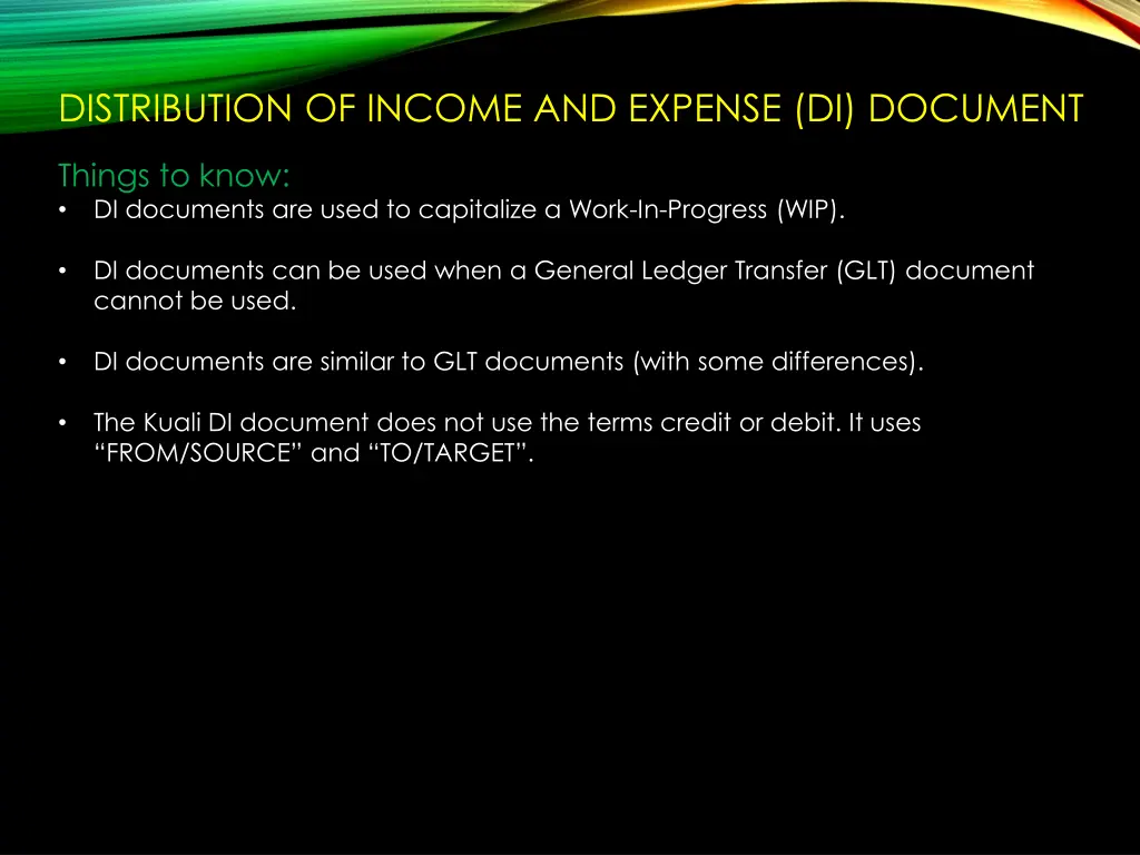 distribution of income and expense di document