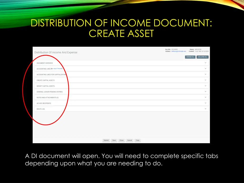 distribution of income document create asset