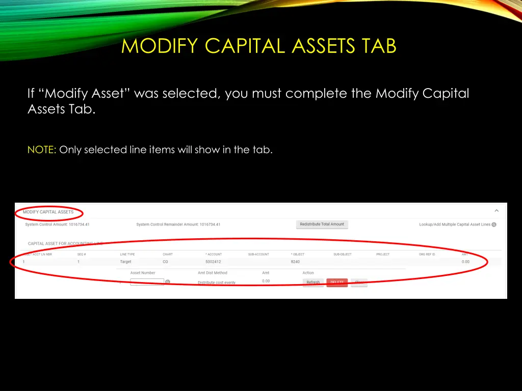 modify capital assets tab