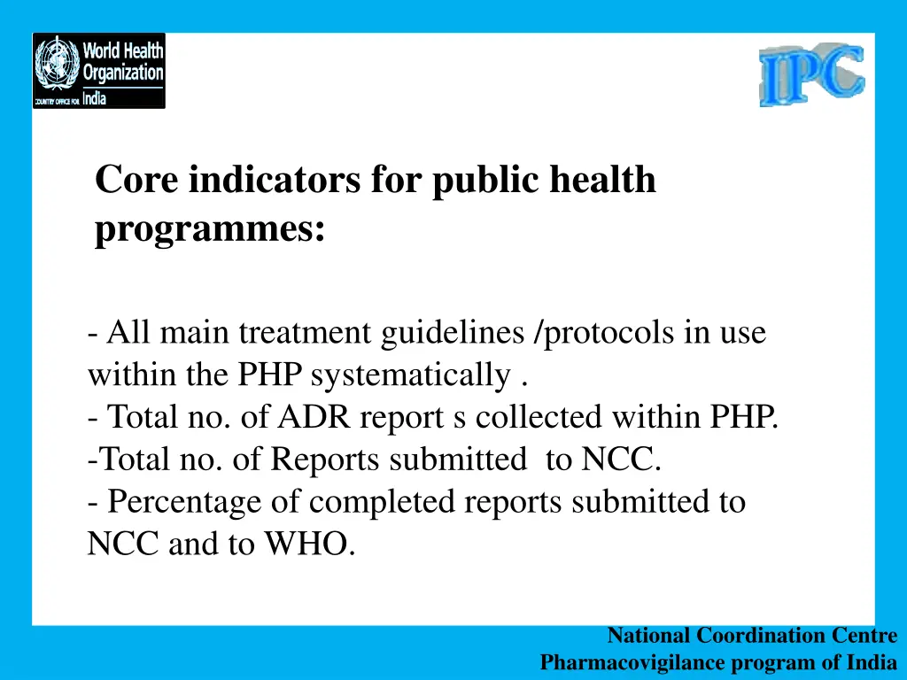 core indicators for public health programmes