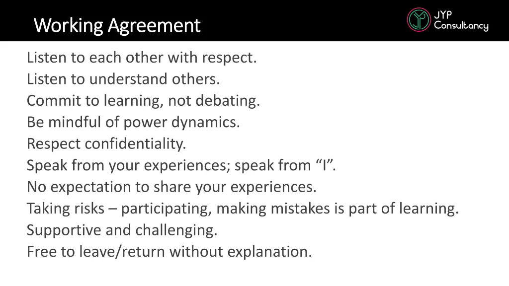 working agreement working agreement