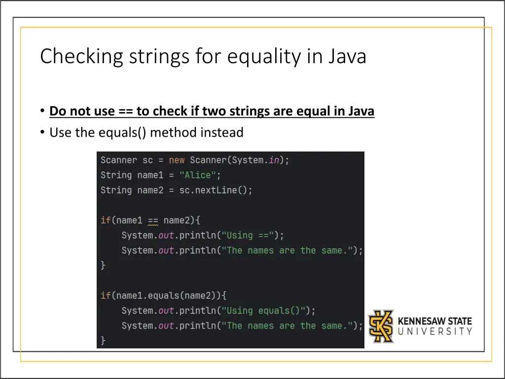 checking strings for equality in java