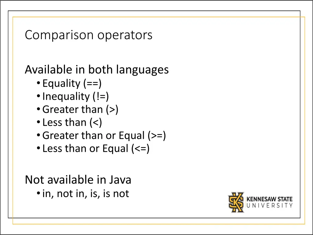 comparison operators