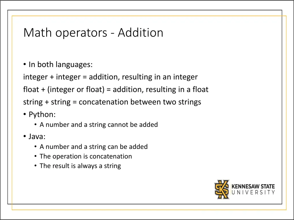 math operators addition