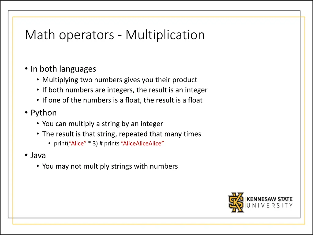 math operators multiplication