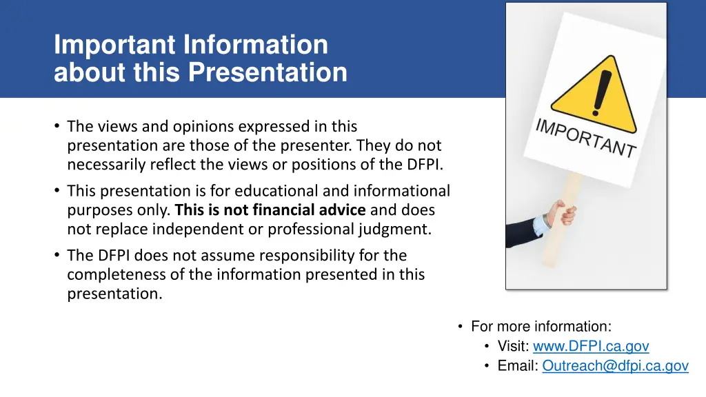 important information about this presentation