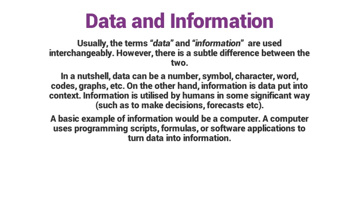 data and information usually the terms data